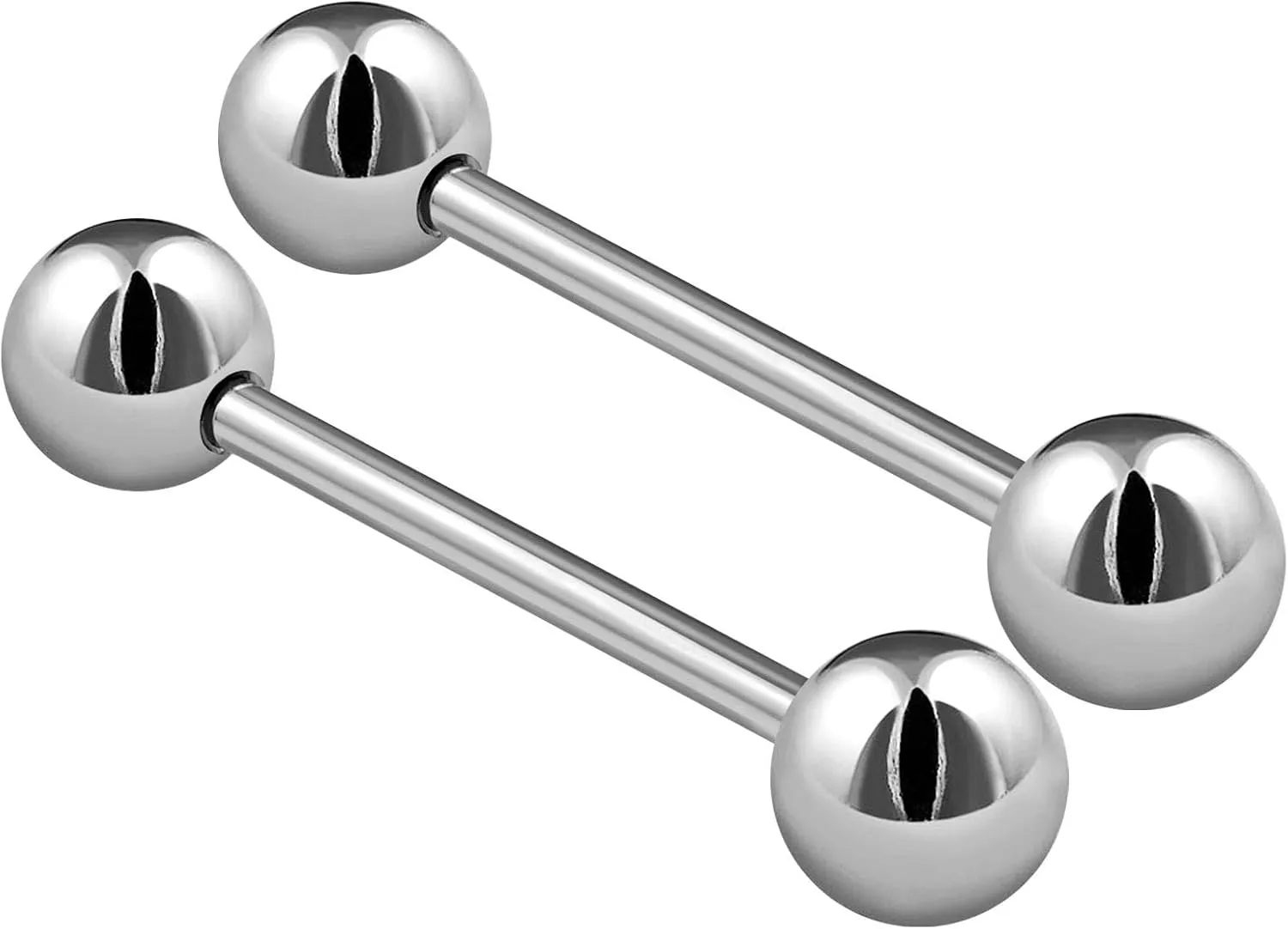 2PCS Stainless Steel Stud Barbell Tongue Rings 14 Gauge 6mm Ball Nipple Bars Piercing Jewelry See More Sizes