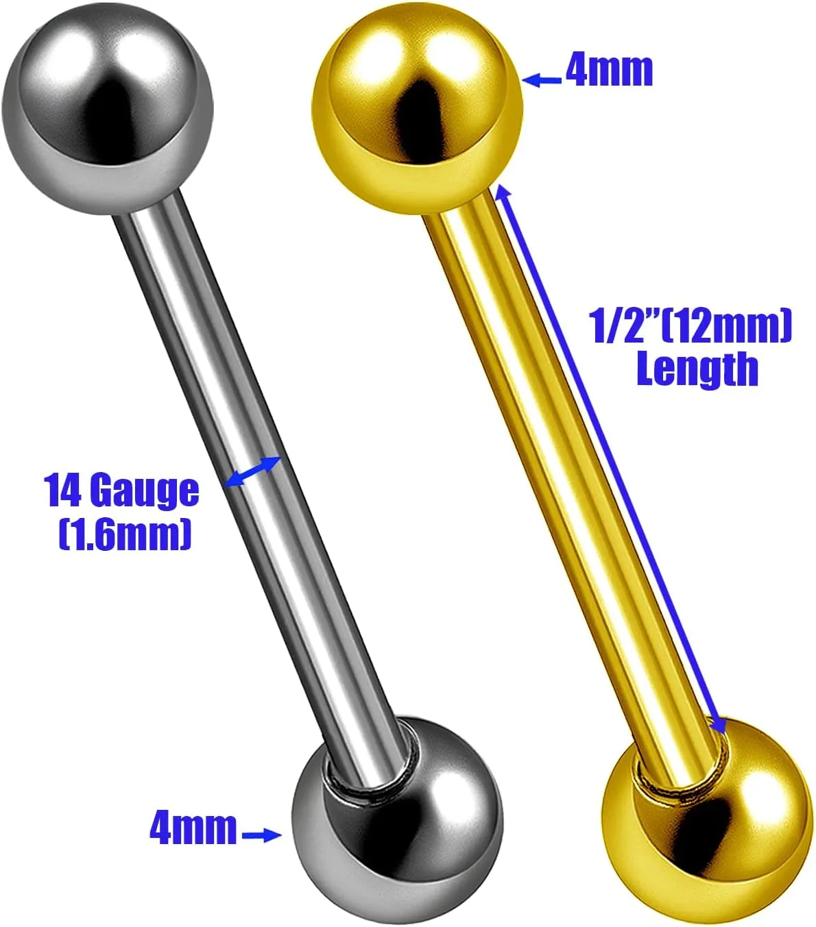 2PCS Titanium G23 tongue ring balls 14g 4mm Ball Earrings Piercing Jewelry Pick Size and Color