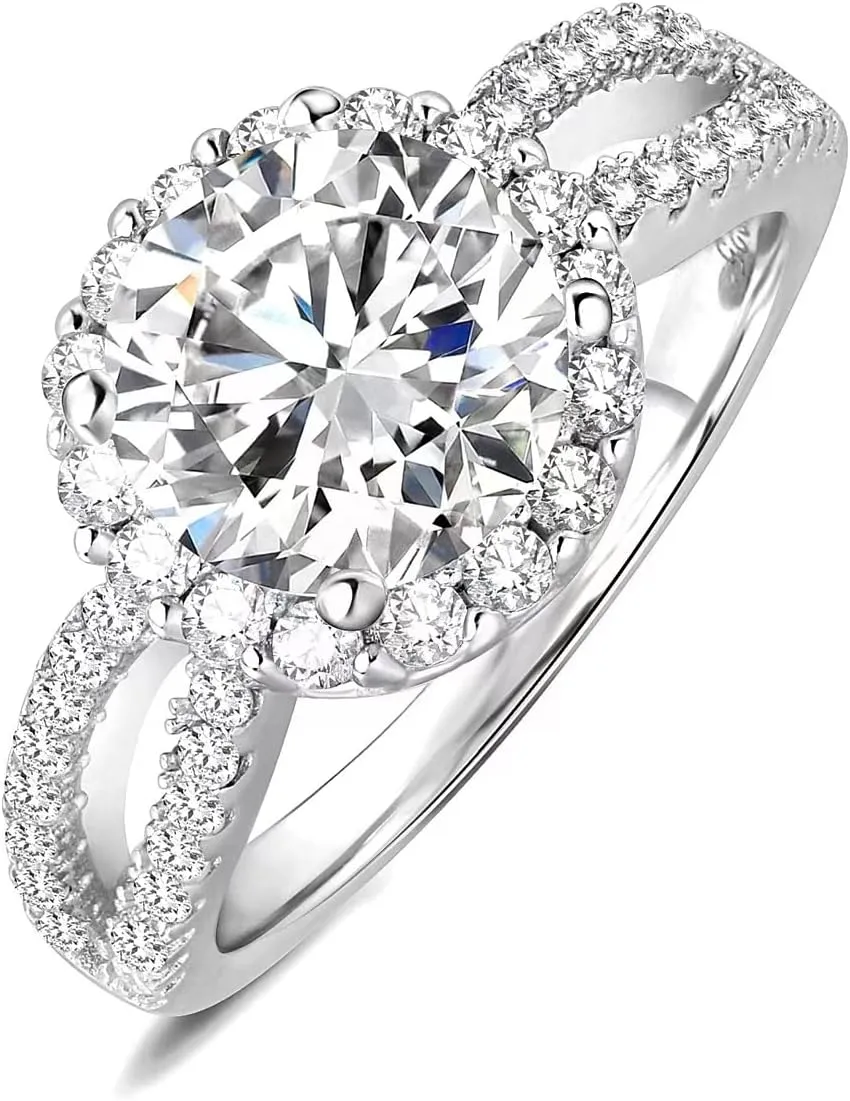 3 Carat (ctw) Center moissanite engagement rings for women Platinum Plated Silver ring moissanite rings Diamond Rings (Available in size 6, 7, 8, 9)