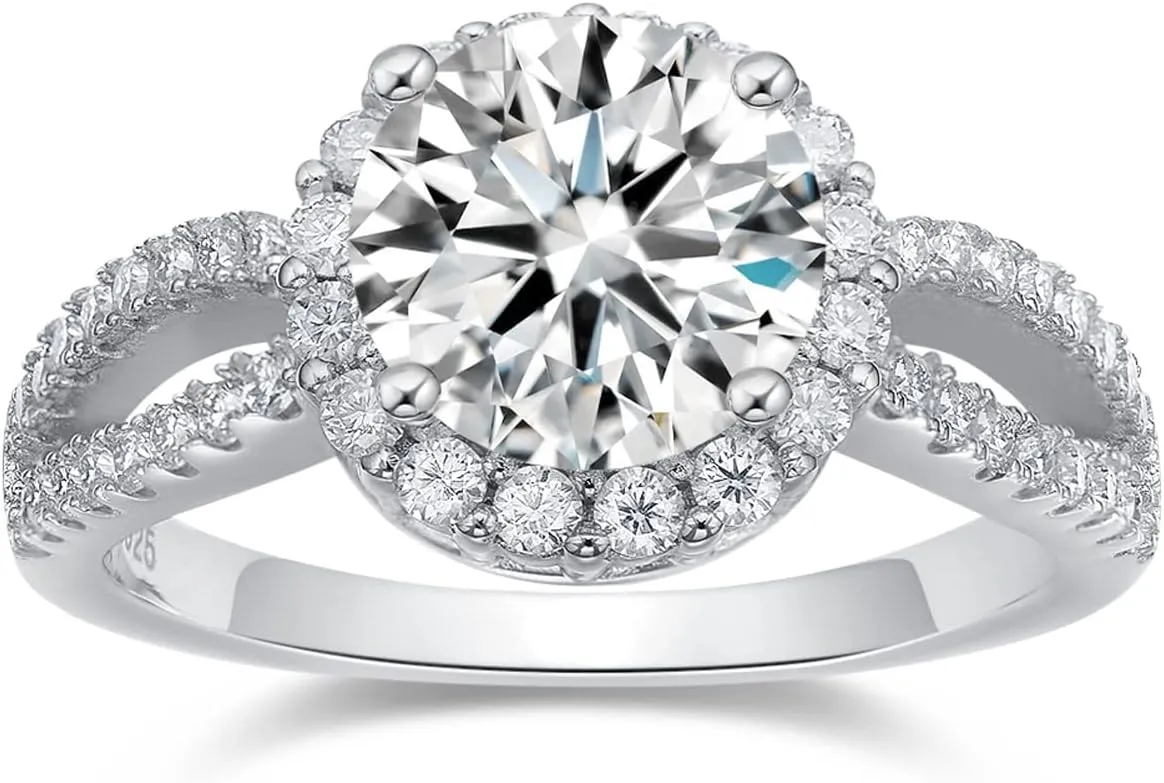 3 Carat (ctw) Center moissanite engagement rings for women Platinum Plated Silver ring moissanite rings Diamond Rings (Available in size 6, 7, 8, 9)