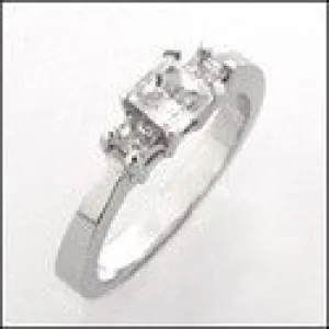 3 Stone Cubic Zirconia Ring .40 Princess Center 14k White Gold