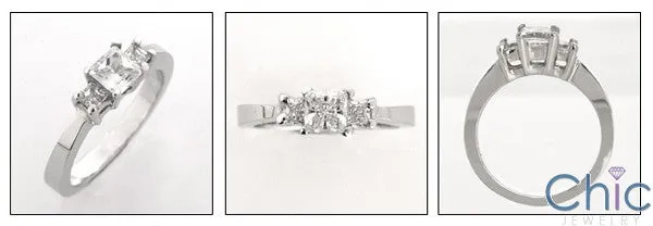3 Stone Cubic Zirconia Ring .40 Princess Center 14k White Gold