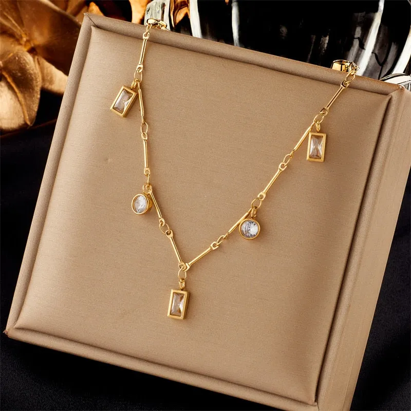 316L Stainless Steel Heart Pearl Eye Butterfly Pendant Necklace For Women