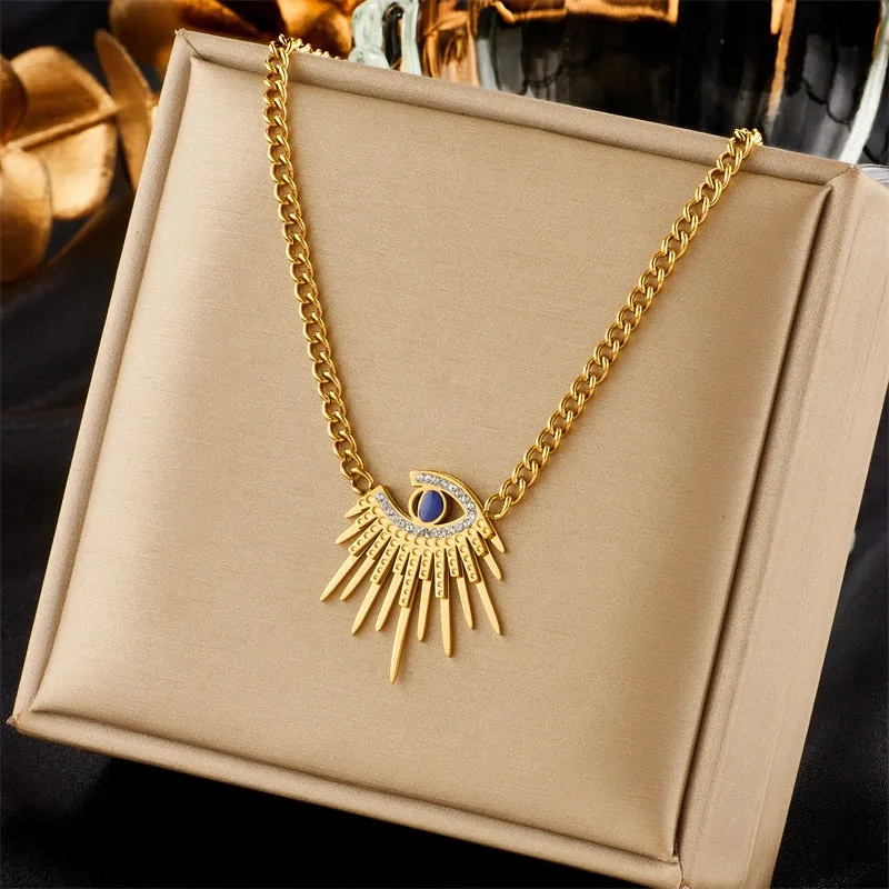 316L Stainless Steel Heart Pearl Eye Butterfly Pendant Necklace For Women