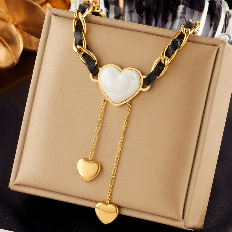 316L Stainless Steel Heart Pearl Eye Butterfly Pendant Necklace For Women