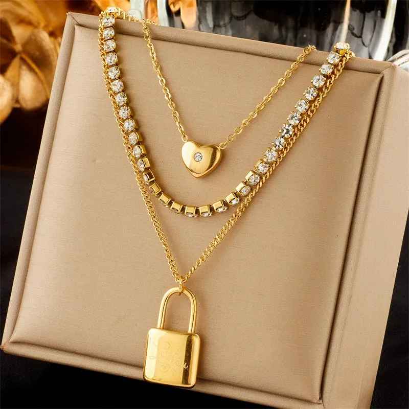 316L Stainless Steel Heart Pearl Eye Butterfly Pendant Necklace For Women