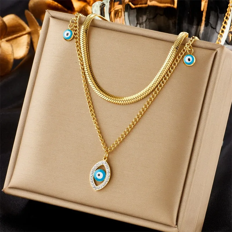 316L Stainless Steel Heart Pearl Eye Butterfly Pendant Necklace For Women