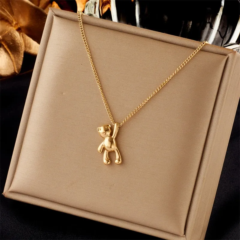 316L Stainless Steel Heart Pearl Eye Butterfly Pendant Necklace For Women