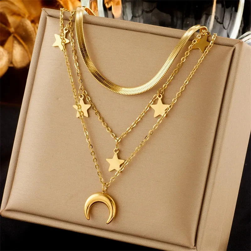 316L Stainless Steel Heart Pearl Eye Butterfly Pendant Necklace For Women