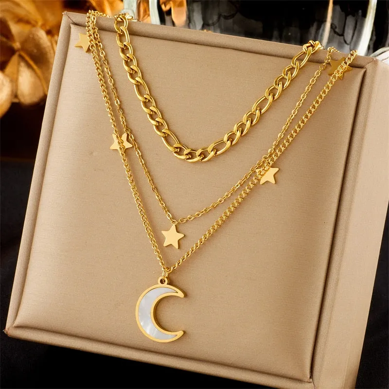 316L Stainless Steel Heart Pearl Eye Butterfly Pendant Necklace For Women