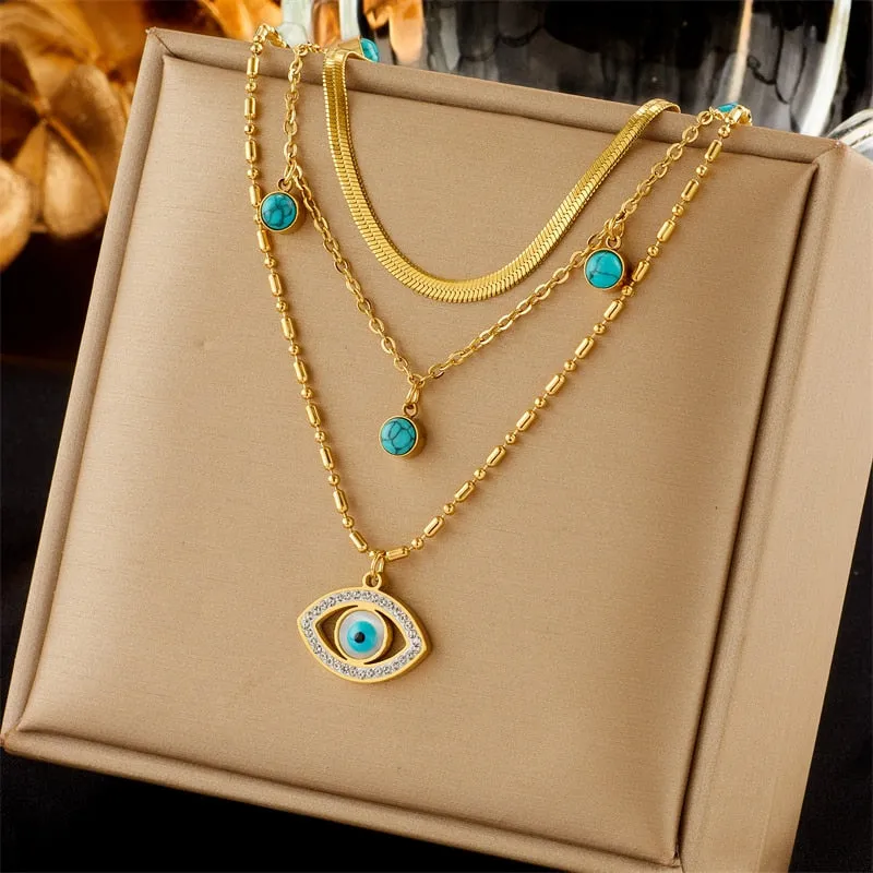 316L Stainless Steel Heart Pearl Eye Butterfly Pendant Necklace For Women