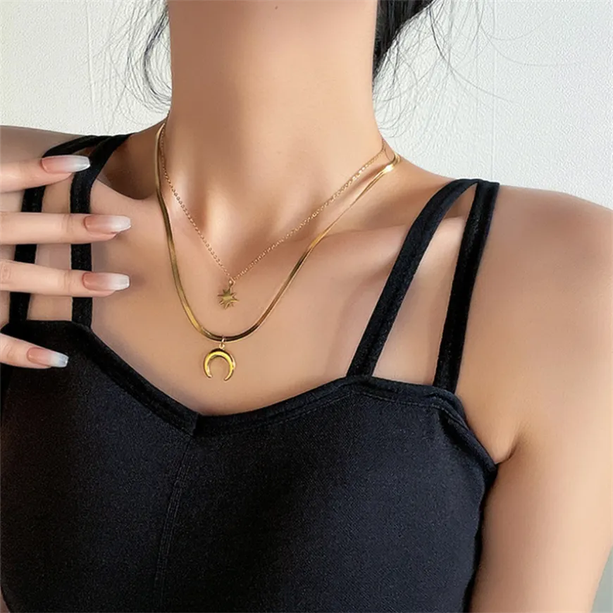 316L Stainless Steel New Fashion Upscale Jewelry Star Moon Butterfly Zircon Pearl Charm Chain Choker Necklaces Pendant For Women