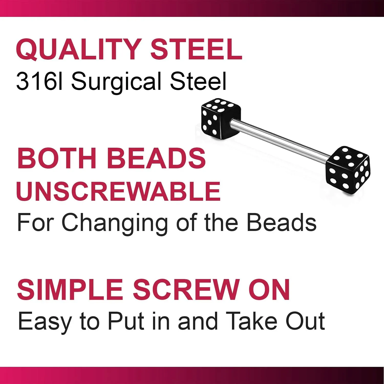 3Pcs 14g 14 gauge 1.6mm steel tongue ring straight barbell Dice tounge bar set Body piercing