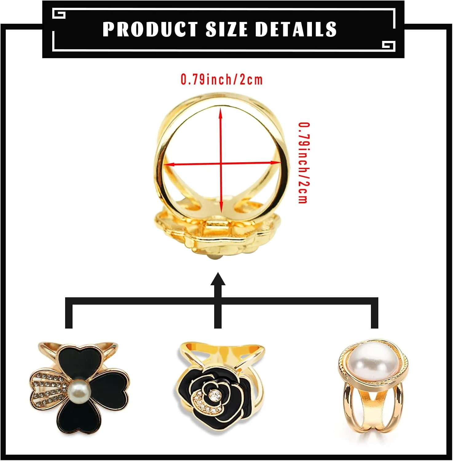 3pcs Fashion Scarf Ring Clip 3 Rings Silk Scarves Clip For Women Shawl Clip Buckle Gold Smooth Scarf Brooches Buckle