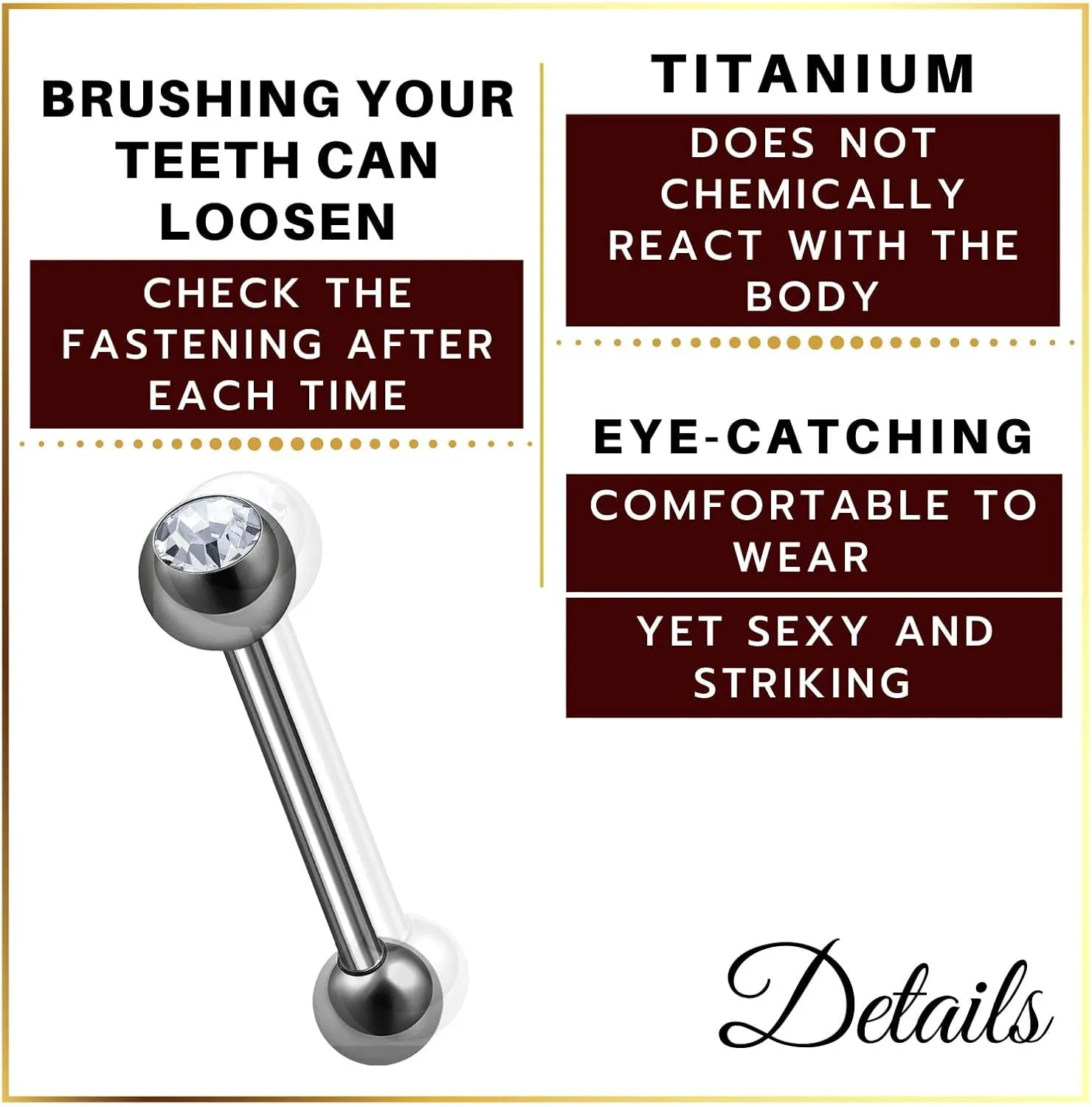 3Pcs Titanium G23 14g tongue piercing rings Piercing Jewelry Tragus 6mm 5mm Crystal Ball More Choices