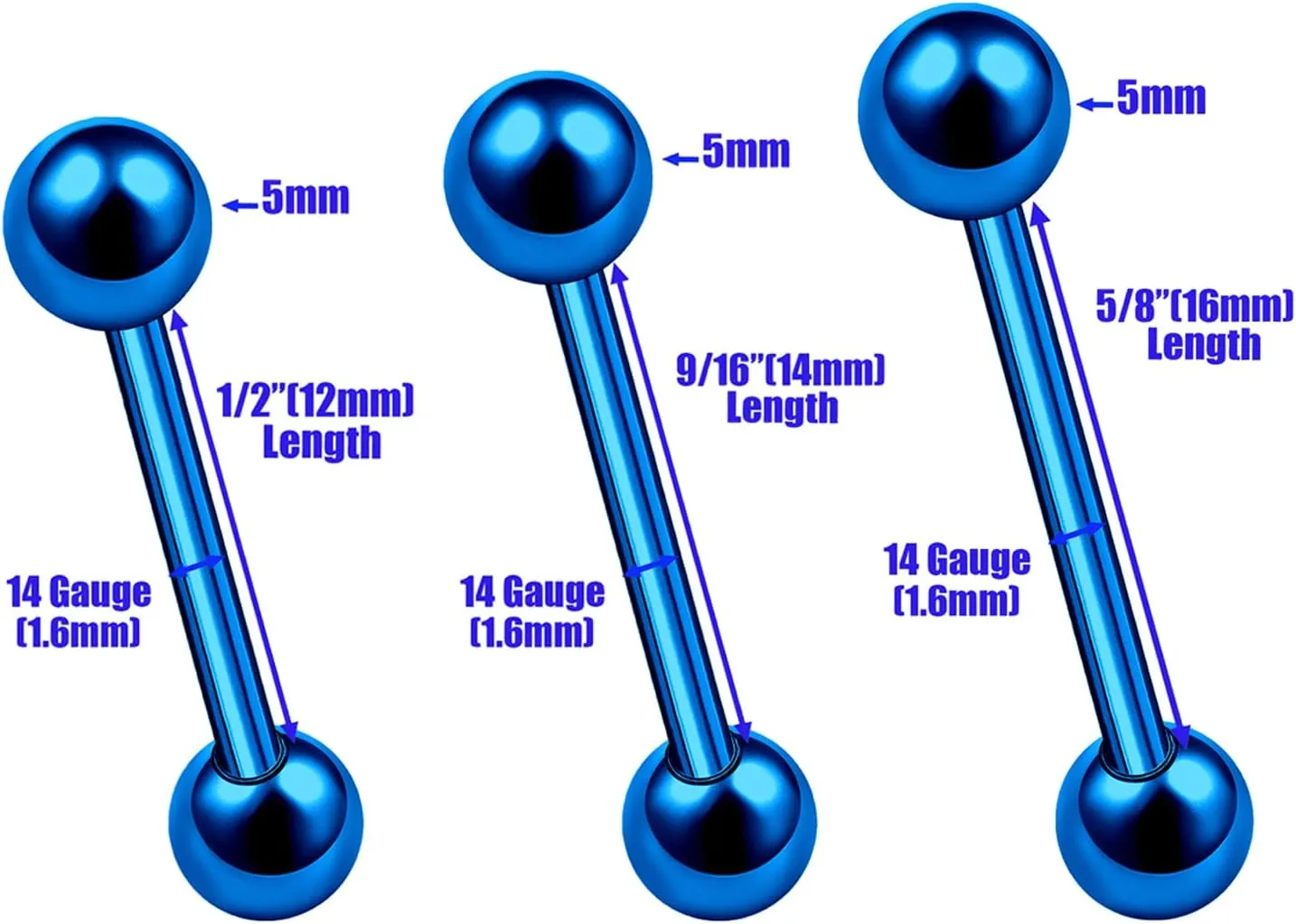 3Pcs Titanium G23 14g tongue rings for guys Piercing Jewelry 5mm Ball More Choices