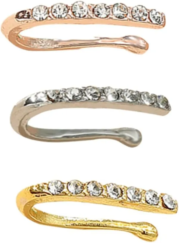 3PCS U Shaped Nose Rings Kit No Perforation Nose Jewelry Rhinestone Inlaid Design and