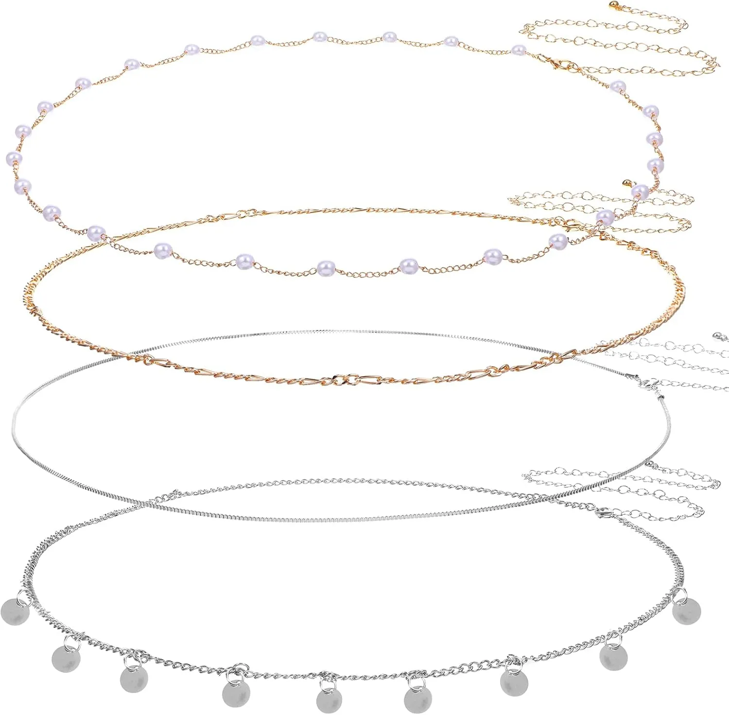 4 Pcs Gold Waist Chains for Women, Dainty Gold Plated Layered Belly Chains, Dainty Boho Layered Beach Waist Chain Adjustable Sexy Bikini Belly Body Chain Jewelry Accessories for Women Gift