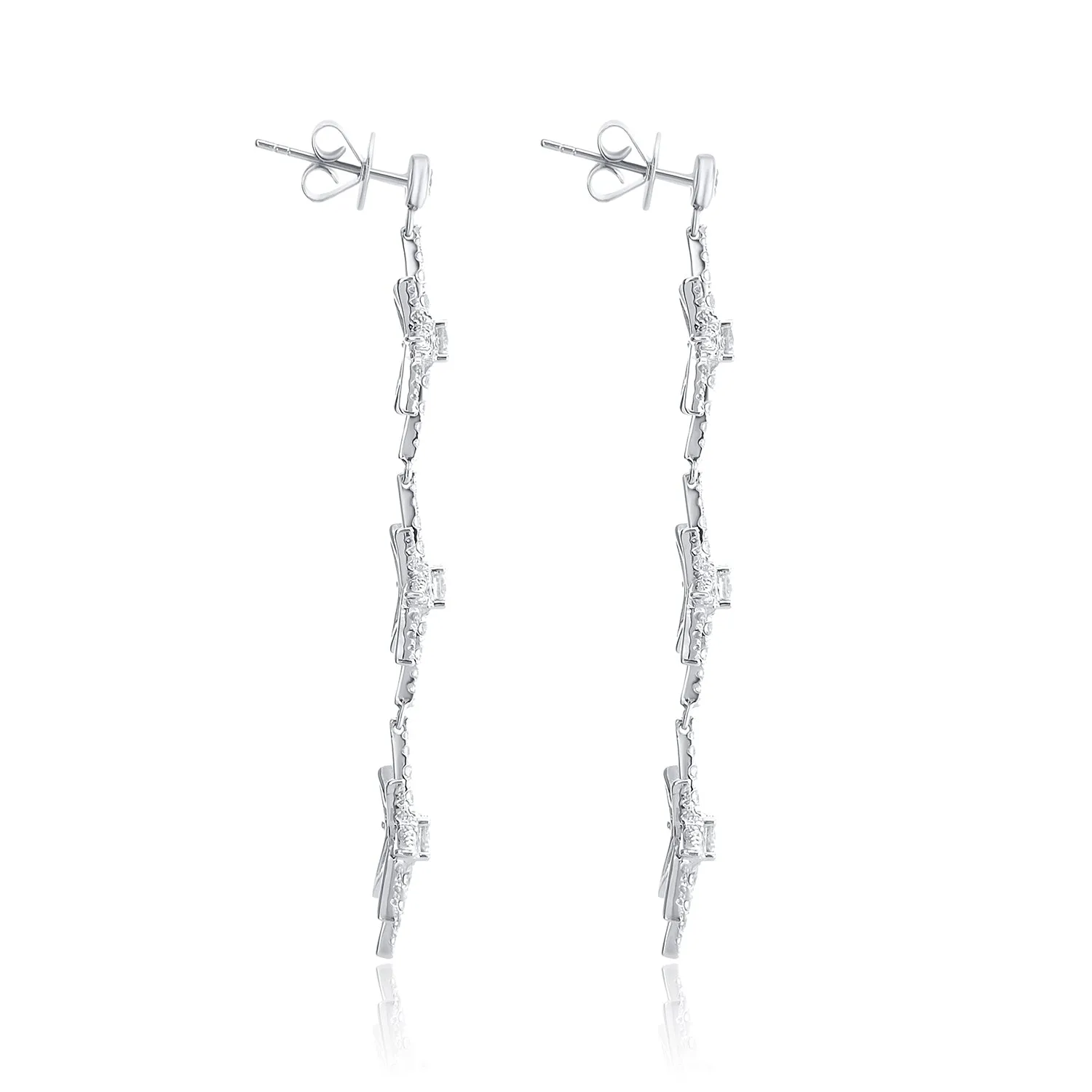 4.17 Carat Natural Diamond Star Dangle Earrings in 18K White Gold