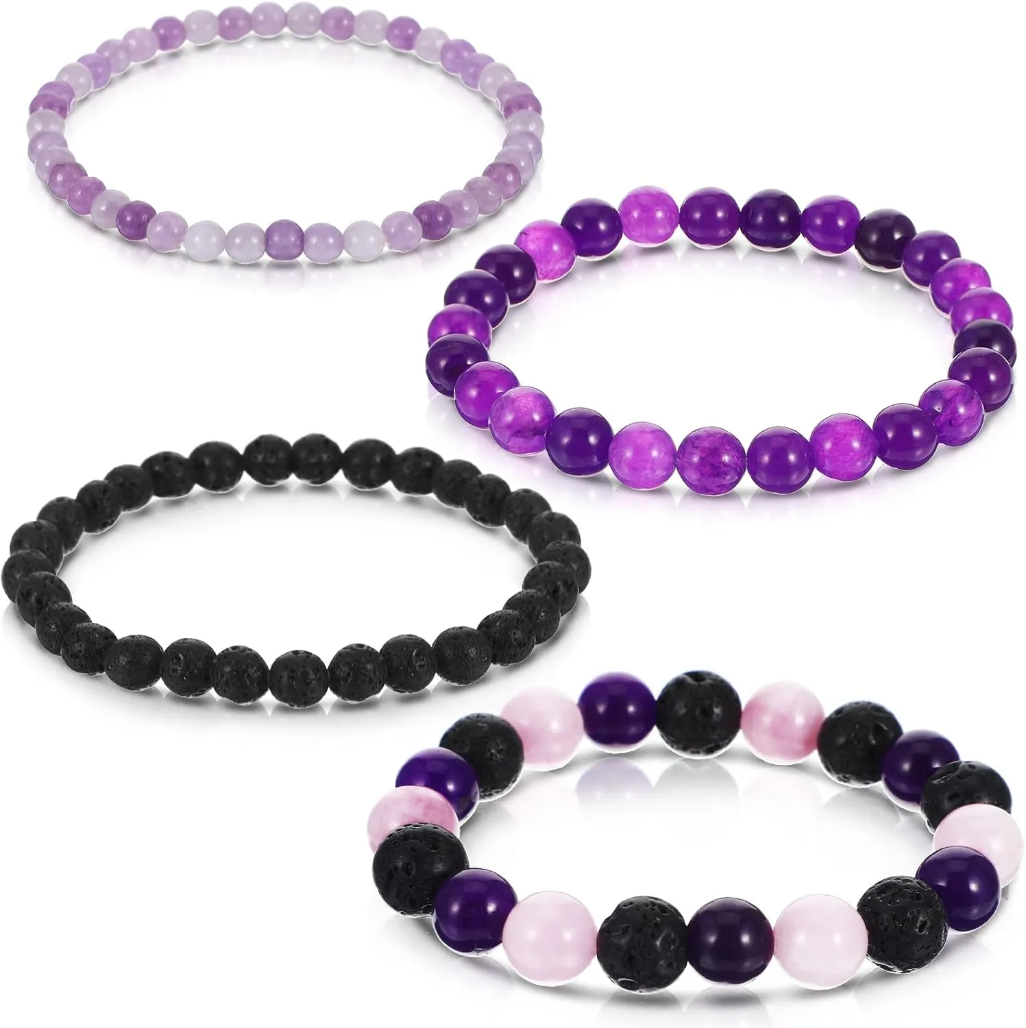 4PCS Amethyst Bracelet, Natural Healing Purple Crystal Bracelets, Handmade Beaded Bracelets for Men and Women