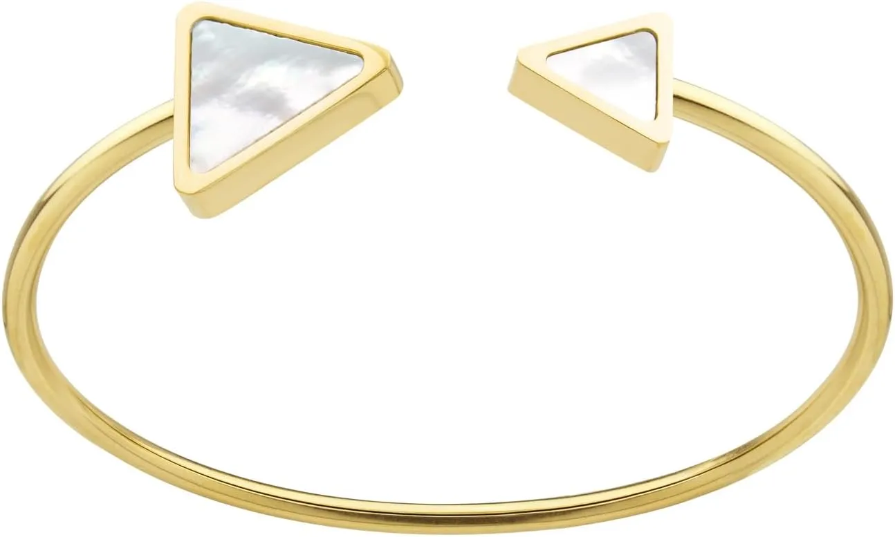 555Jewelry Stainless Steel & Shell Open Cuff Bangle Geometric Triangle Heart Bracelet for Women & Ladies