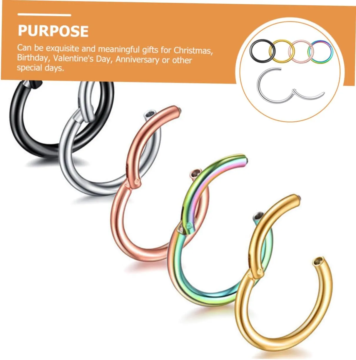 5pcs Closed Nose Ring Nose Rings Nose Hoops Nose Piercing Jewelry Fake Nose Ring Nose Jewelry Body