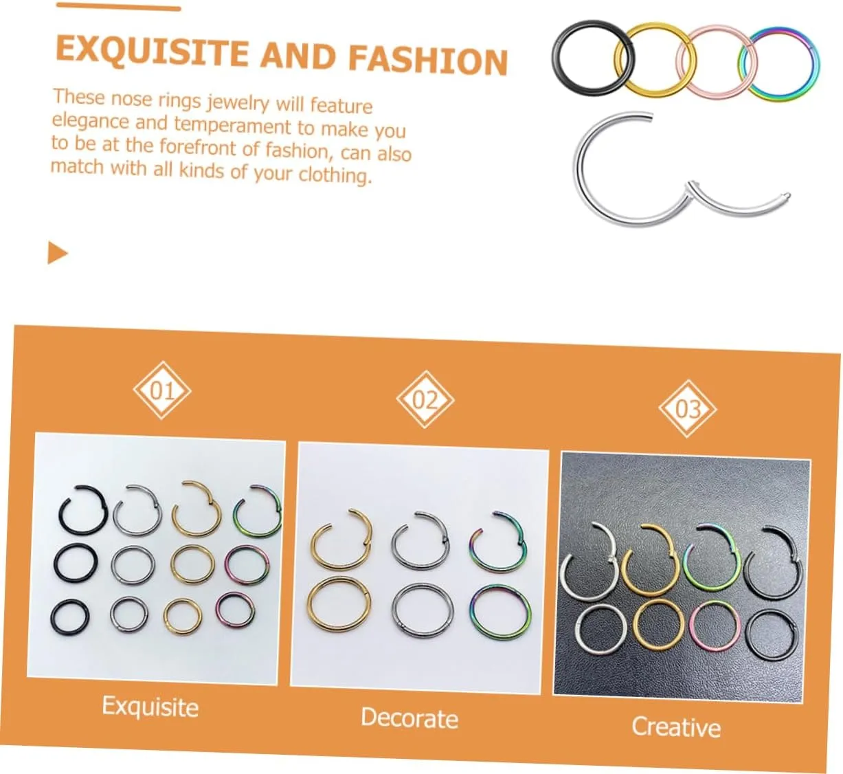 5pcs Closed Nose Ring Nose Rings Nose Hoops Nose Piercing Jewelry Fake Nose Ring Nose Jewelry Body