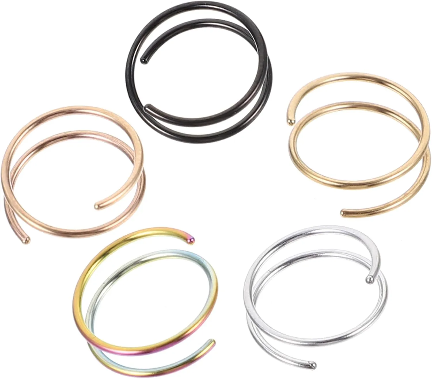 5Pcs Spiral Nose Rings Decorative Hoops for Body Piercing Double Spiral Design Durable Secure Fit Nose Jewelry for Women and Men