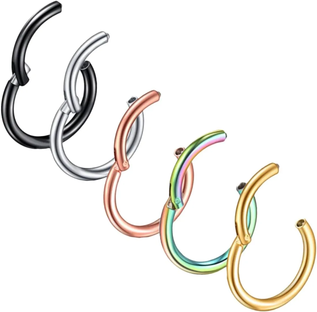 5Pcs Stainless Steel Nose Hoops Fake Nose Rings Body Piercing Jewelry Comfortable Fashion Design for Women Multiple Colors Including Steel Rainbow