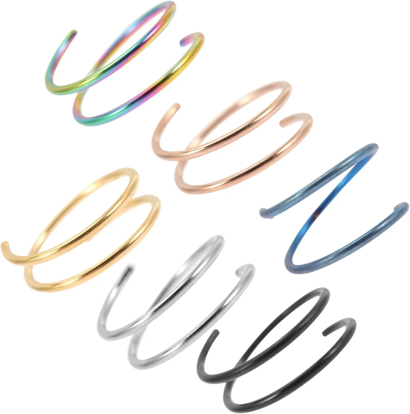 6Pcs Stainless Steel Nose Rings for Women Spiral Hoops Steel Comfortable Skin Friendly Jewelry for Everyday Wear