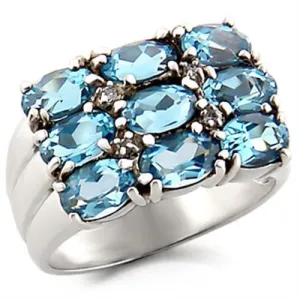 6X002 - 925 Sterling Silver Ring High-Polished Women Synthetic Sea Blue