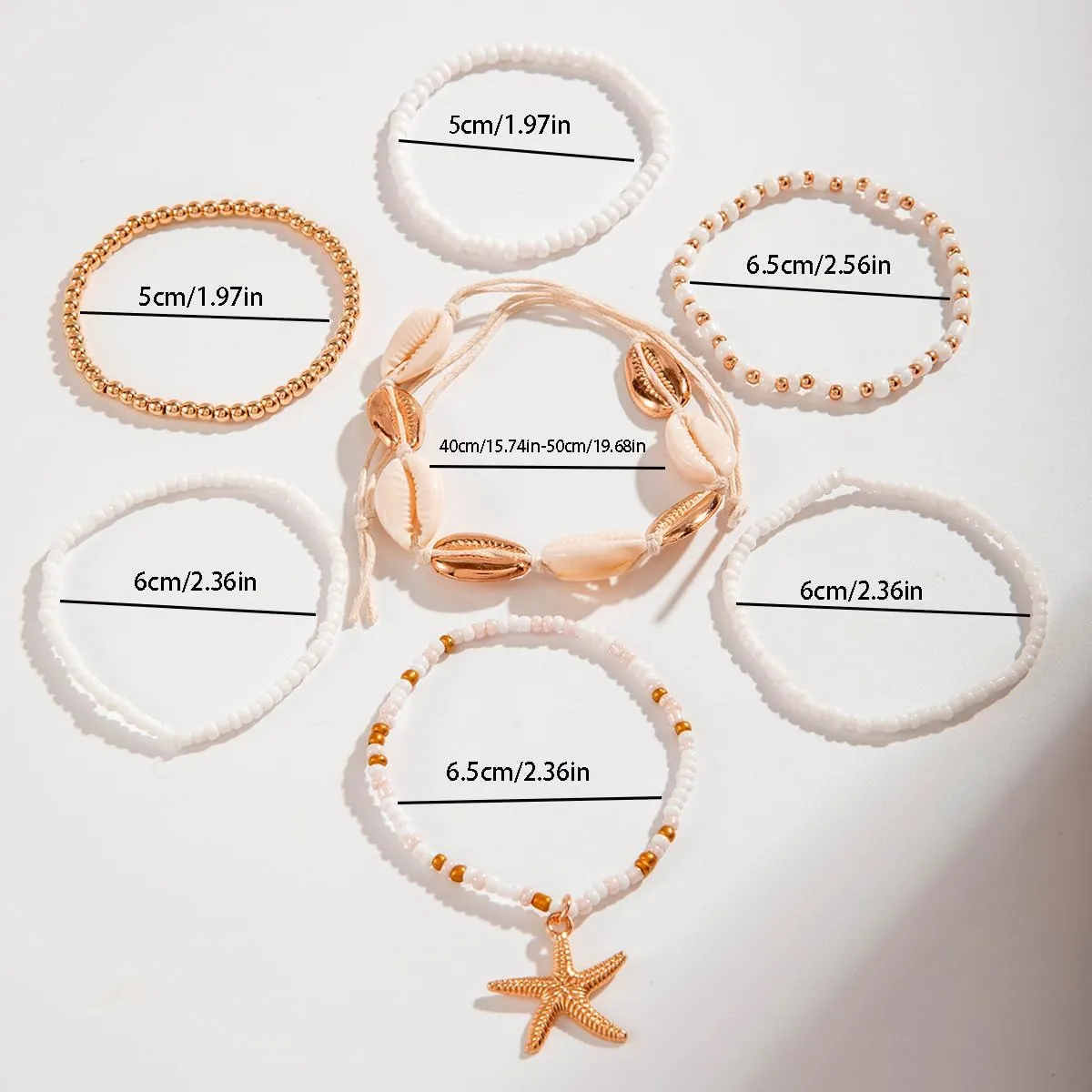 7Pcs/Set Bohemian Beaded Seashell Bracelets Handmade Shell Starfish Stackable Bracelet Boho Summer Vacation Jewelry
