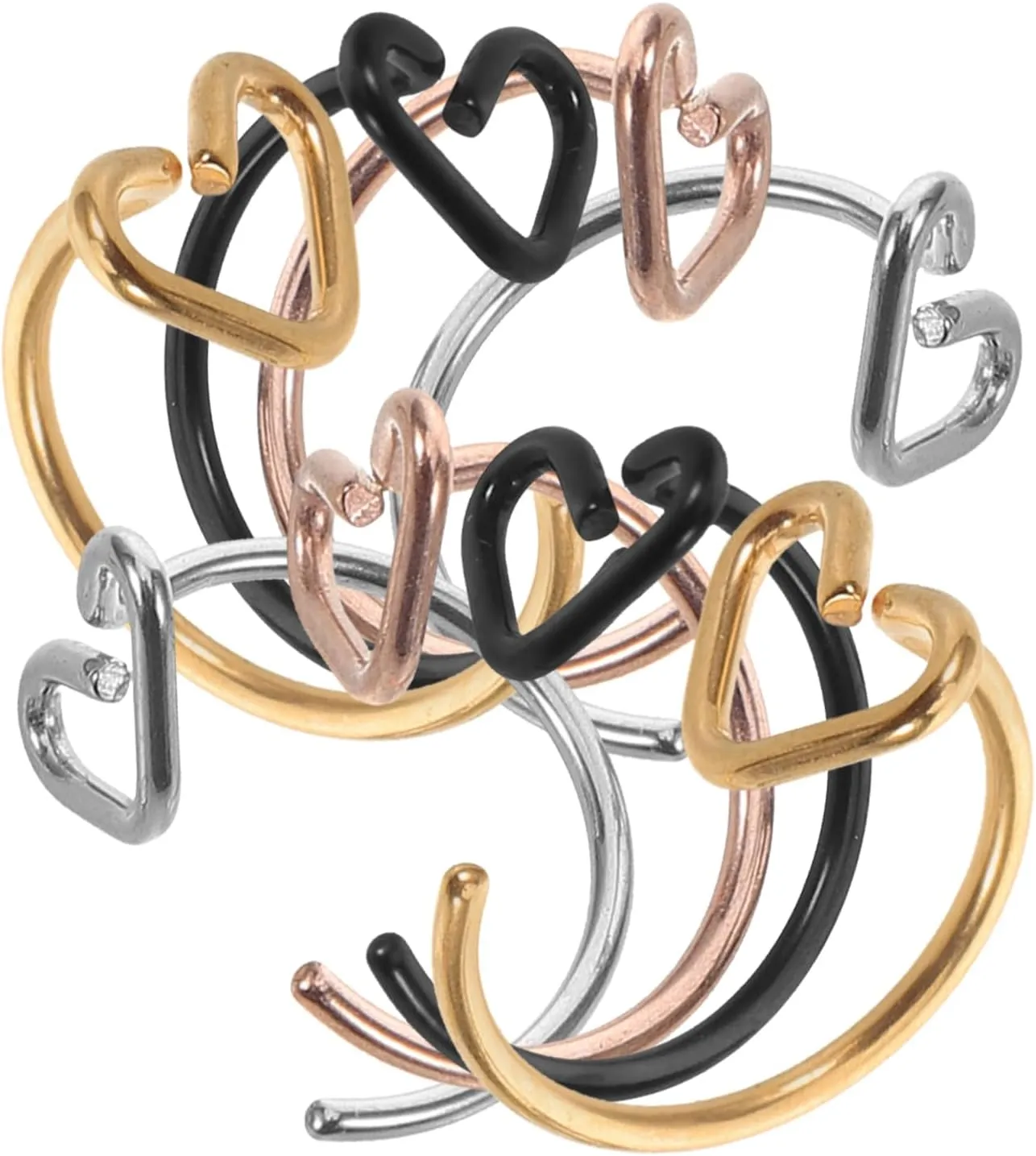 8pcs Heart Nose Hoop Stainless Steel and Piercing Jewelry for Women and Men for Parties Birthdays and Year Celebrations