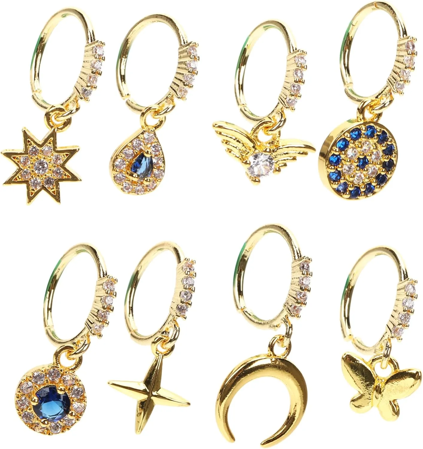 8pcs Nose Rings Collection Dangle Nose Studs Nose Ring Hoops Fake Nose Studs Non Piercing Nose Jewelry for Men Women
