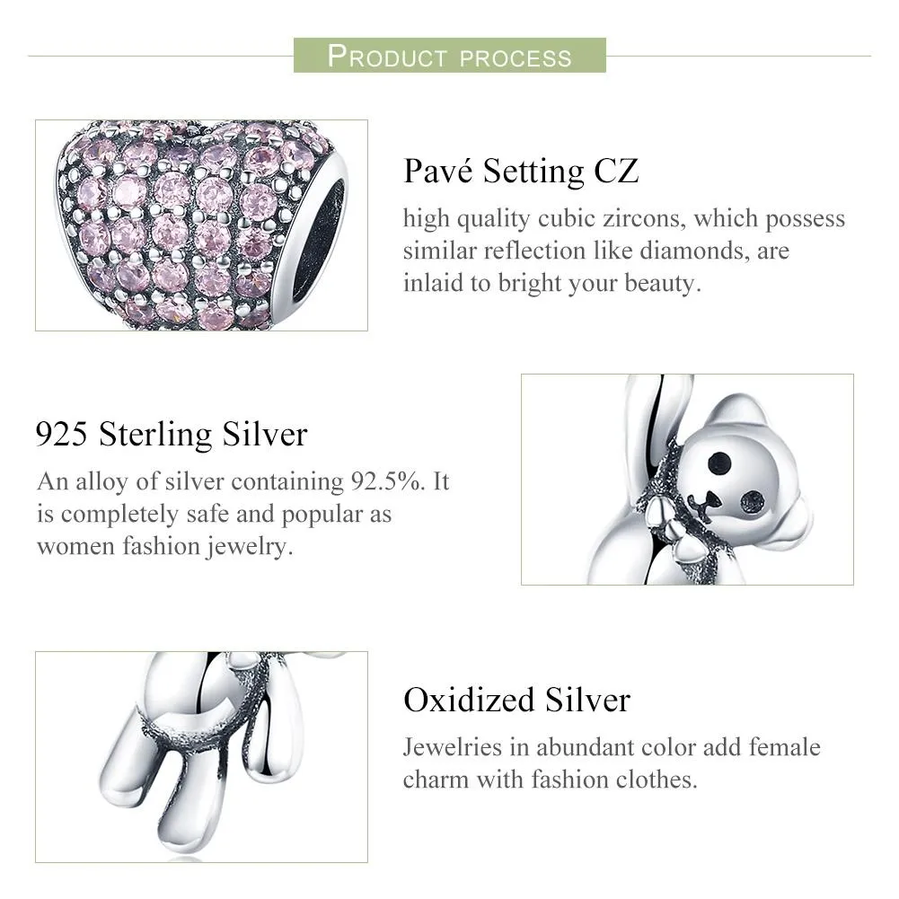 925 Sterling Silver Bear Balloon Bracelet With Zirconium Diamond Beads Style - Bead   Chain