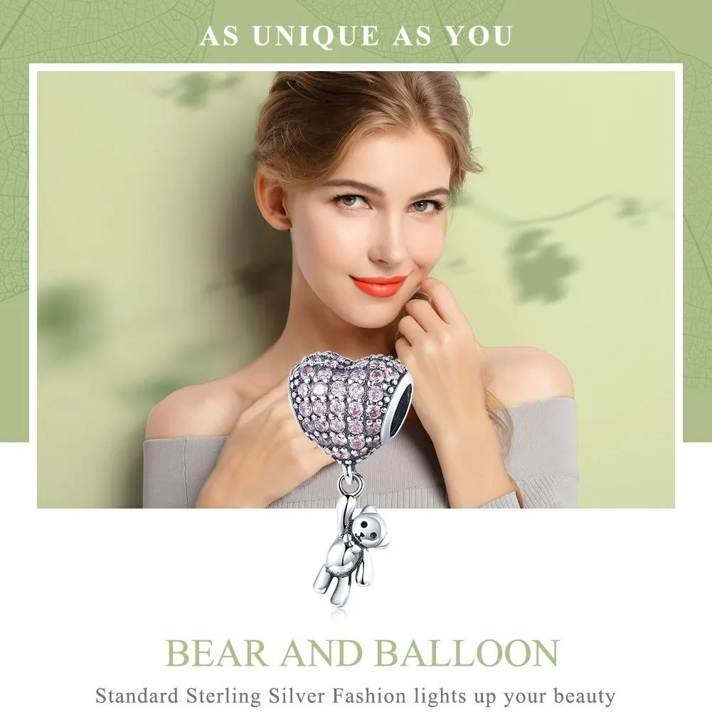 925 Sterling Silver Bear Balloon Bracelet With Zirconium Diamond Beads Style - Bead   Chain