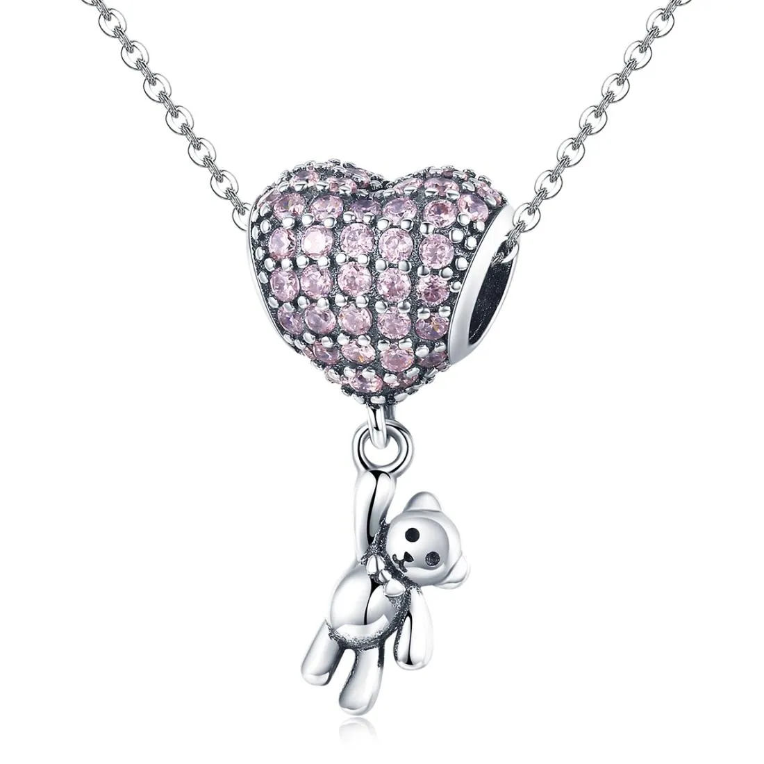 925 Sterling Silver Bear Balloon Bracelet With Zirconium Diamond Beads Style - Bead   Chain