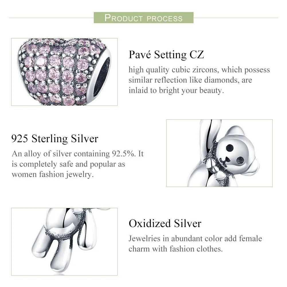 925 Sterling Silver Bear Balloon Bracelet With Zirconium Diamond Beads Style - Bead