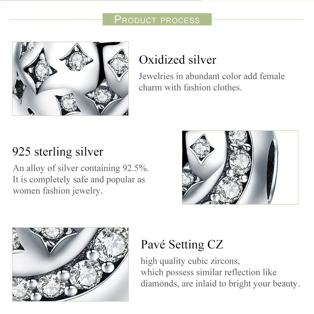 925 Sterling Silver Exquisite Star Diamond Beads For Diy Bracelets & Necklaces