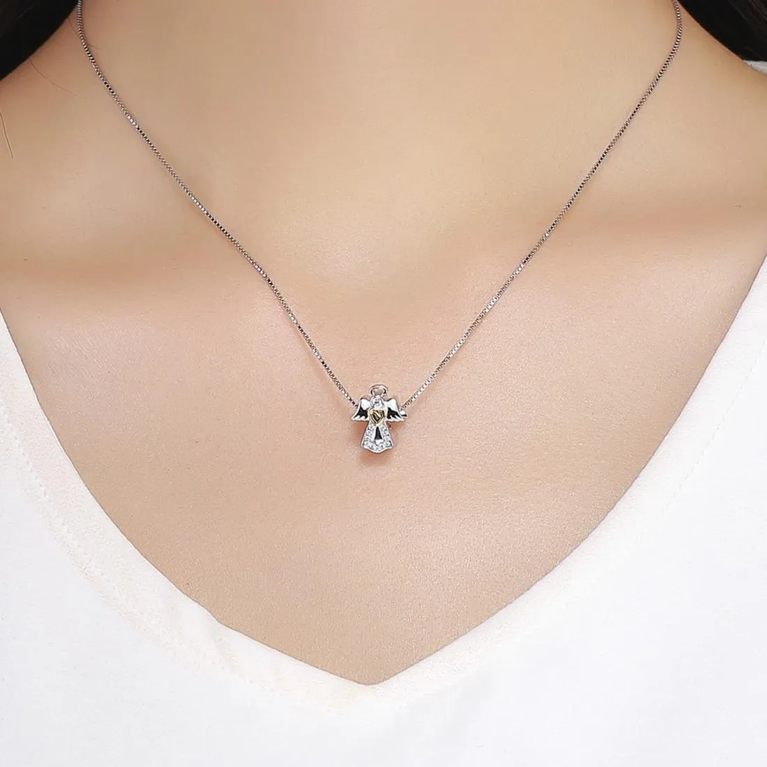 925 Sterling Silver Guardian Angel Diamond Pendant For Diy Bracelets