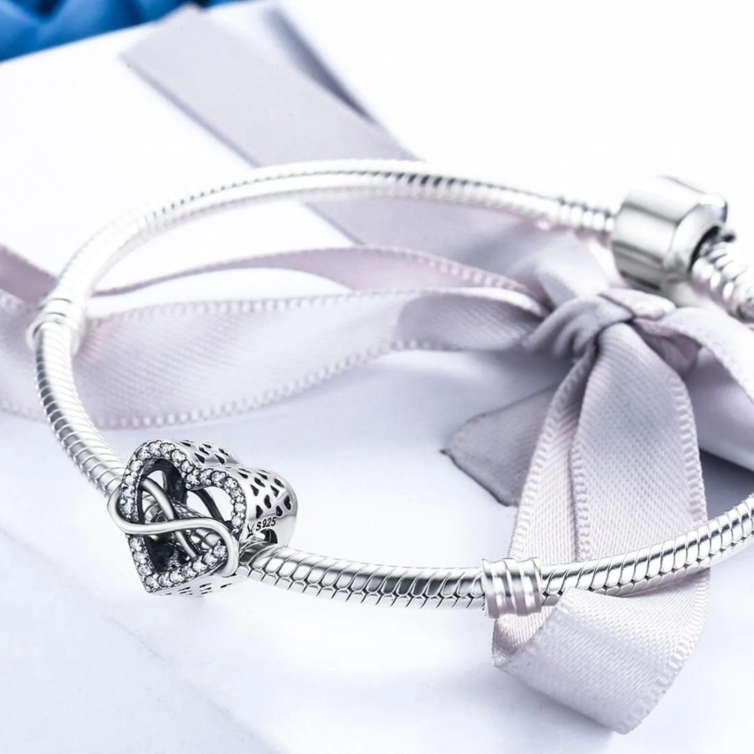 925 Sterling Silver Heart Diamond Beads For Diy Bracelets