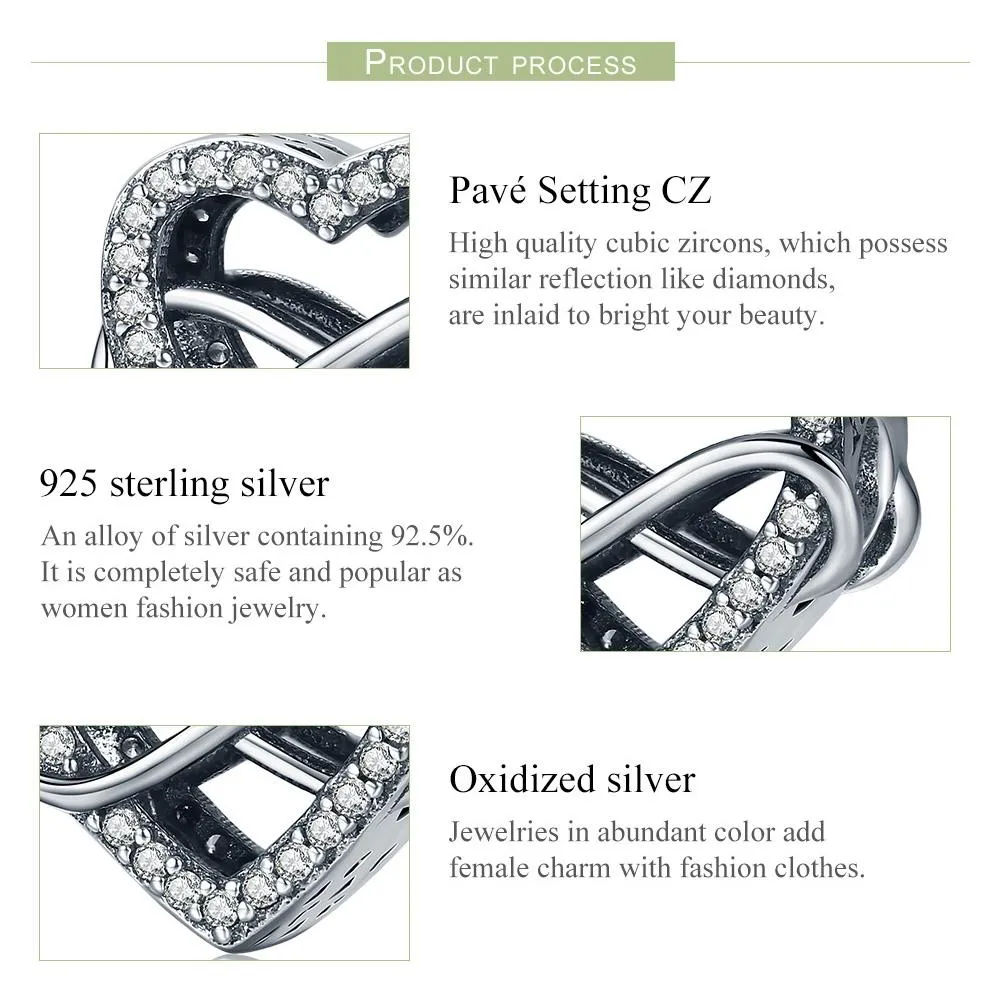 925 Sterling Silver Heart Diamond Beads For Diy Bracelets