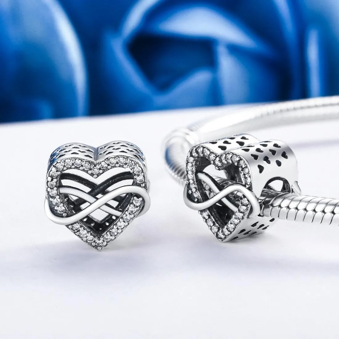 925 Sterling Silver Heart Diamond Beads For Diy Bracelets