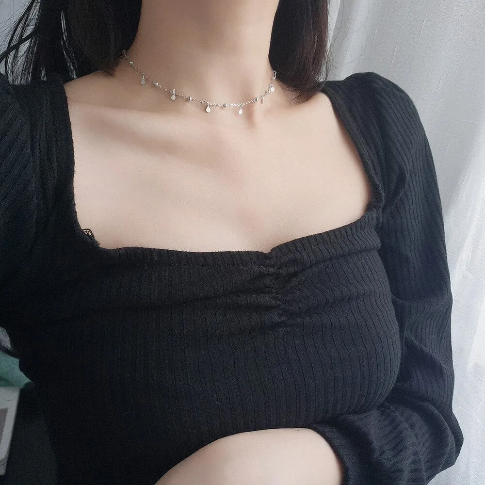 925 Sterling Silver Necklace Wafer Necklace For Women Elegant