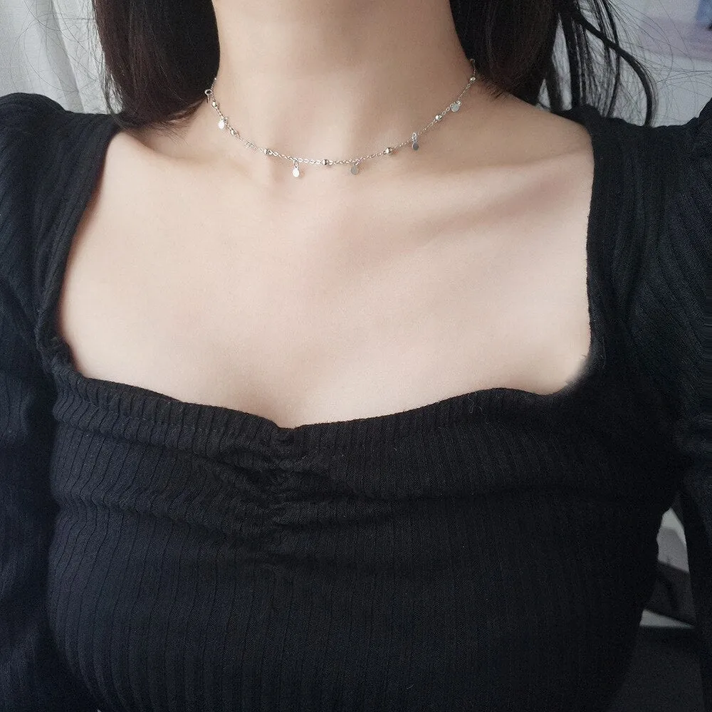 925 Sterling Silver Necklace Wafer Necklace For Women Elegant