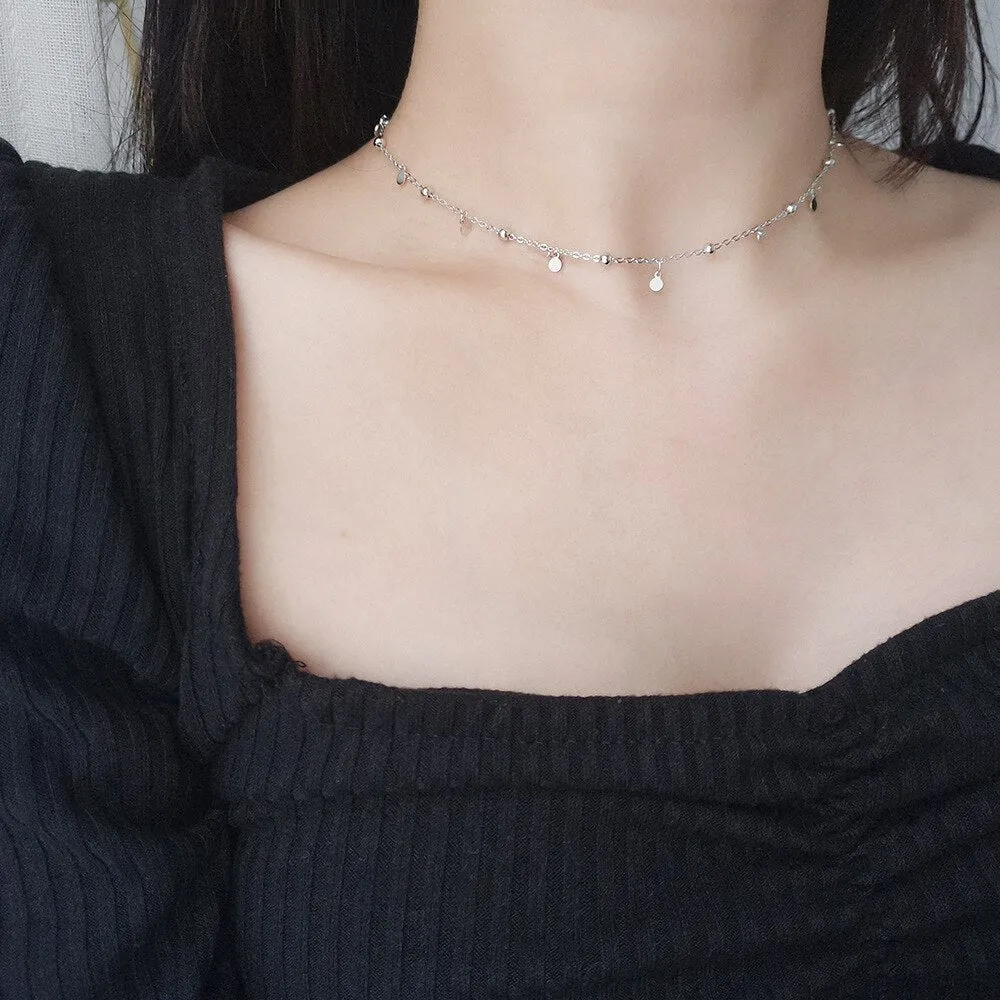 925 Sterling Silver Necklace Wafer Necklace For Women Elegant