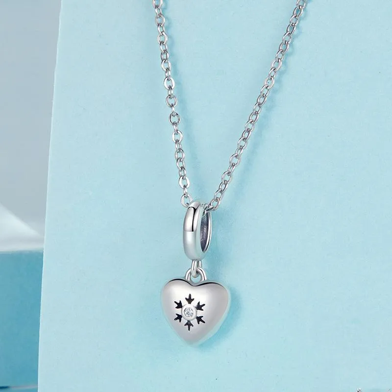 925 Sterling Silver Oxidized Snowflake Heart Diy Beads