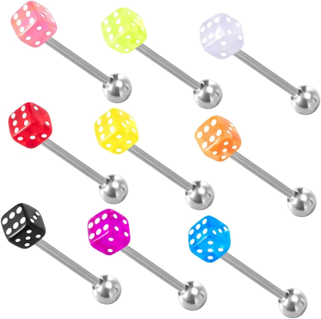 9Pcs Capsule Tongue Studs Body Piercing Jewelries Dice Shaped Tongue Jewelries for Parties Dances and Daily Wear Birthdays and Special Occasions