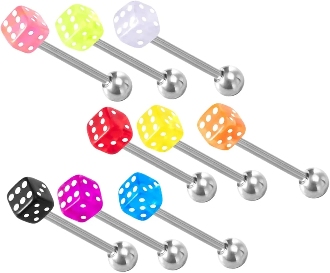 9Pcs Creative Dice Tongue Rings Body Jewelry for Stylish Piercings Lightweight and Safe Tongue Studs for Daily Wear for Friends and Loved Ones
