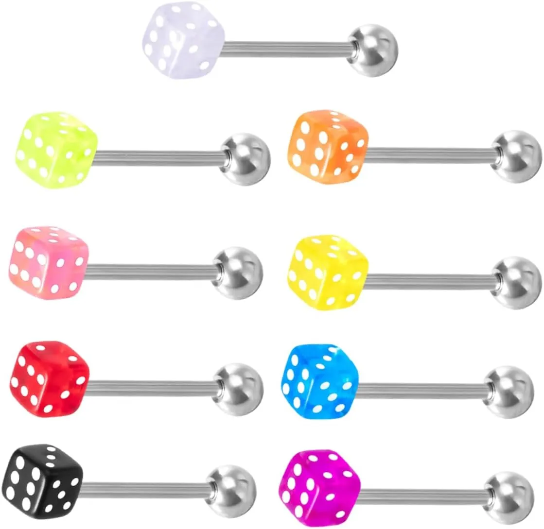 9Pcs Dice Shape Tongue Nails Lightweight Durable Piercing Rings for Jewelry Lovers Elegant Design for Daily Wear Option